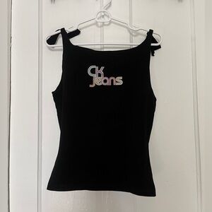 Calvin Klein Y2K Vintage Black Tank Top Multicolored Logo Size Medium